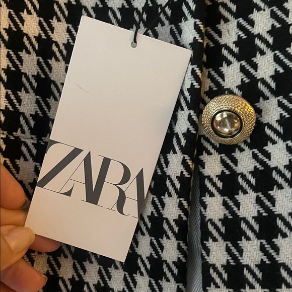 Zara Women's Houndstooth Blazer in Black and White-NWT-sz XS - Picture 2 of 5
